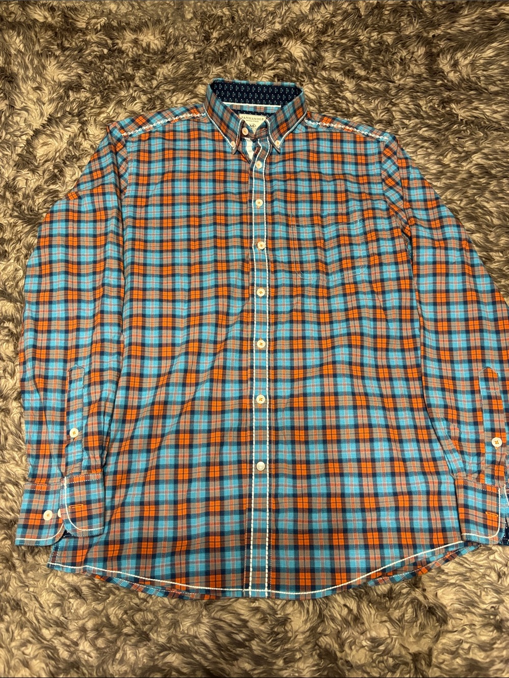 Panhandle Rough Stock Slim fit Men's Plaid Button-Down Shirt - Blue & Orange